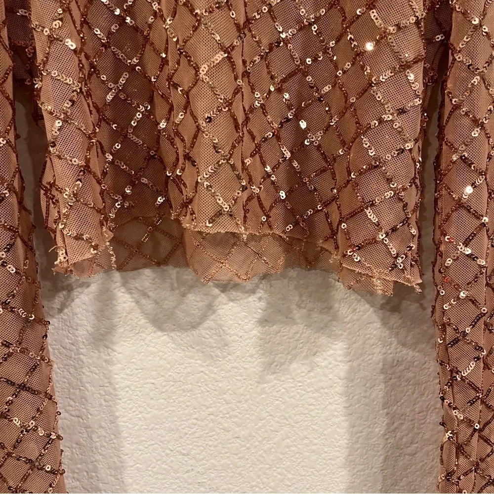 Anthropologie Pilcro rose gold mesh sequin turtleneck cropped xxsmall